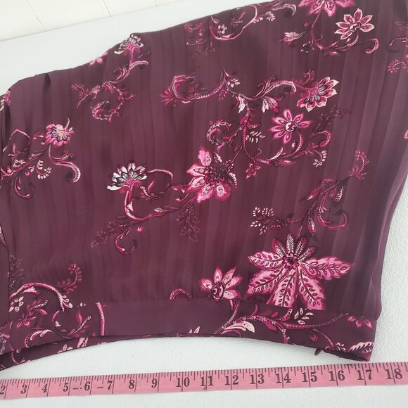 Chicos Womens Burgundy Floral Midi Skirt Size 2.5 US 14 Pleated Career Business - Picture 5 of 8